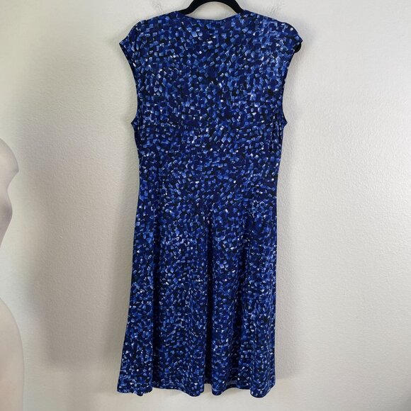 Chaps Womens Large Blue Printed Sleeveless Dress V Neck Stretch - Picture 9 of 9
